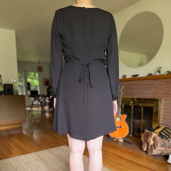 EUC classic black faux-wrap dress with tie, cute button detail at sleeve - Picture 12 of 12